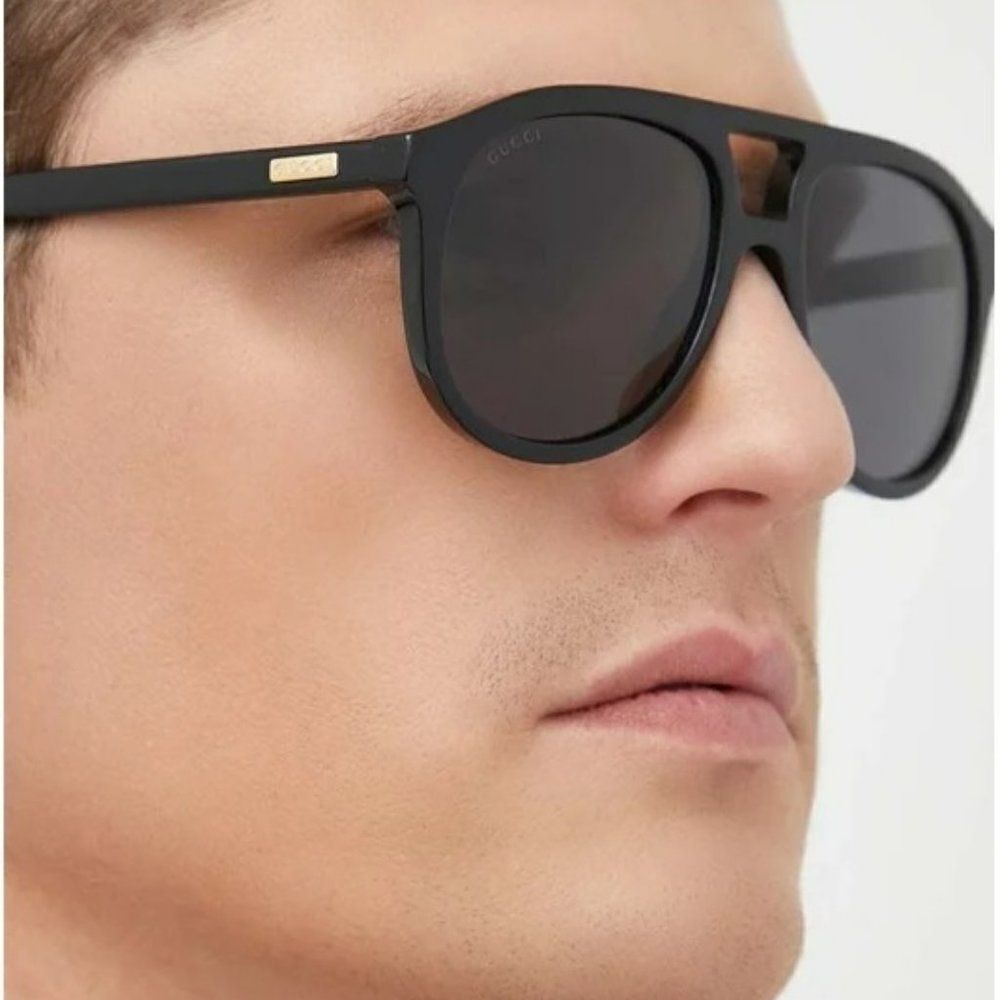 NEW Gucci GG1320S 004 Black Grey Pilot Unisex Sunglasses - Picture 5 of 13